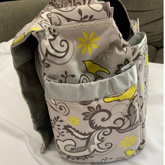 JuJuBe Diaper Bag Gray Yellow Chick Grey Bird Trees 13 Compartments Changing Mat - Picture 6 of 16